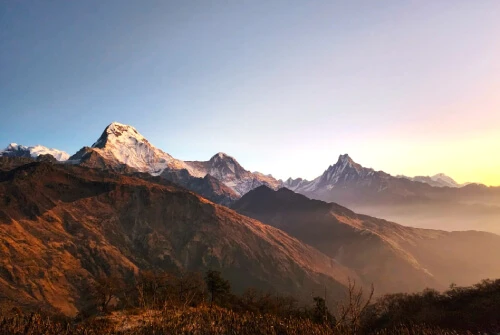 Sunrise view from 360 degree hill over the Annapurna range, Nepal short trek
