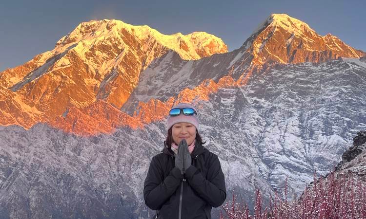 trekker before the Annapurna South joining hands in Autumng season at mardi Himal trek