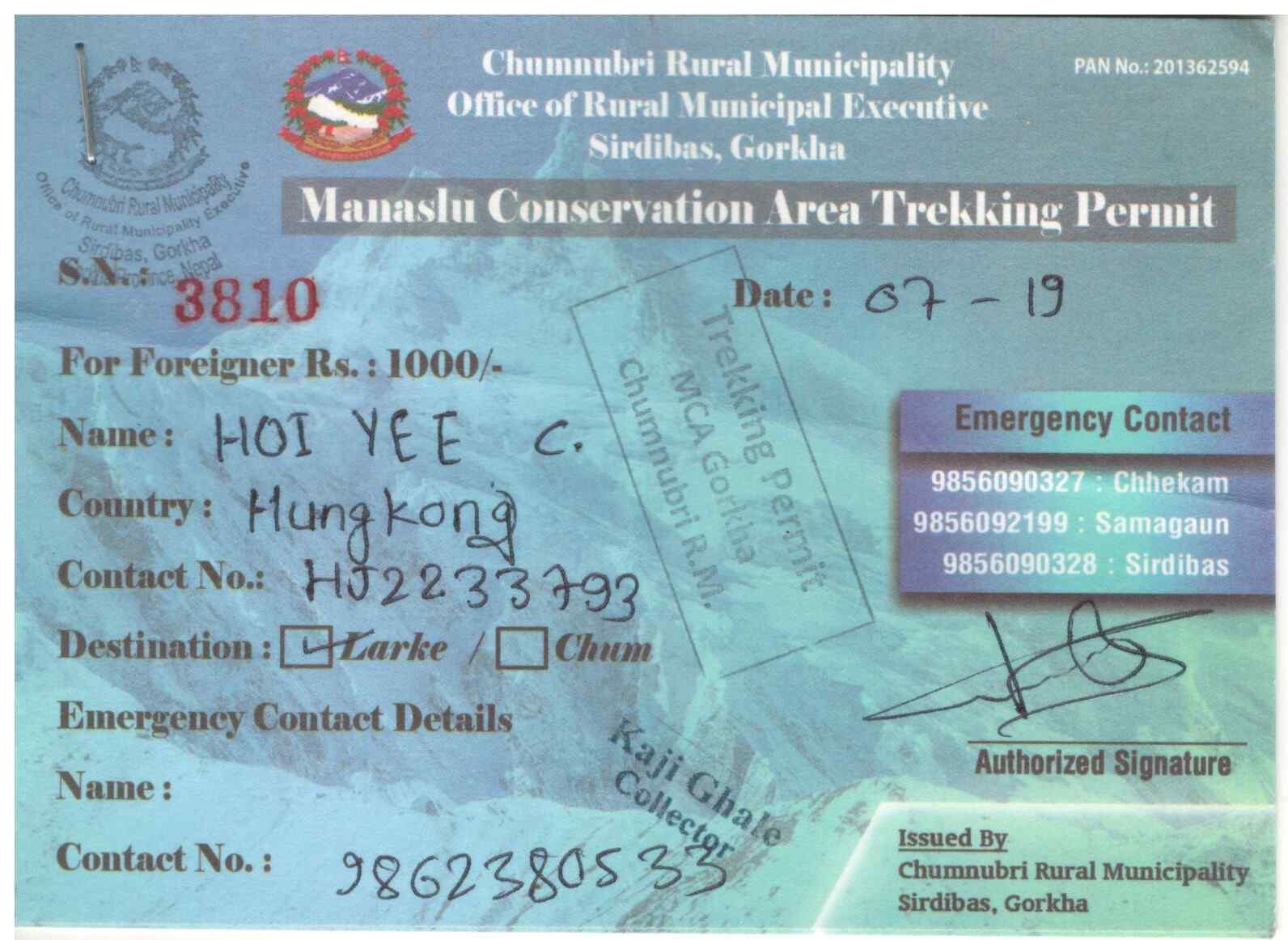 unexpected Manaslu Local Permit