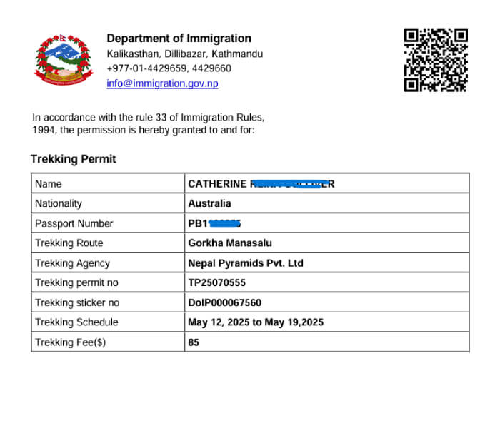 Manaslu Special Trekking Permit 