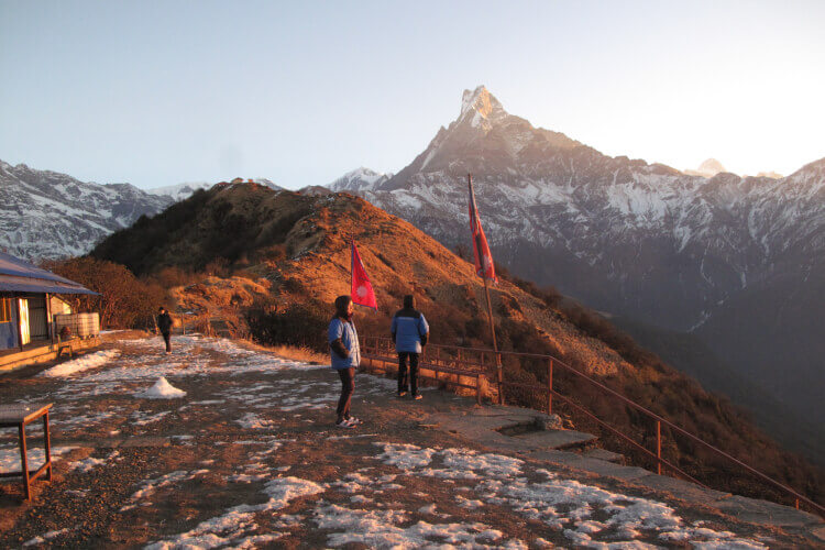 Close up view of Machhapuchhre or Fishtail mountain from Mardi Himal trek in Nepal