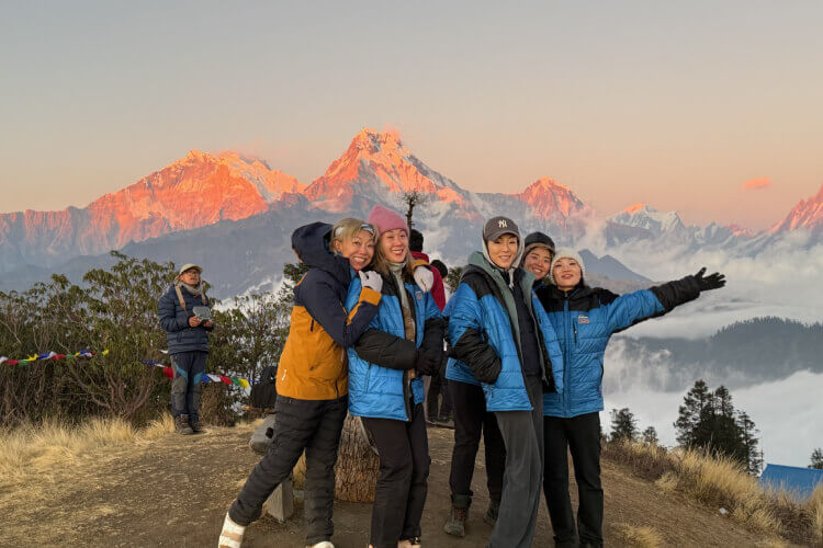 Stunning sunrise view from Mohare Danda showing Annapurna range