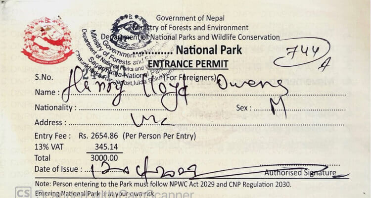 the sagarmatha national park permit image