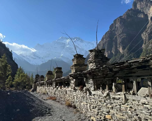 Mani Wall Or Prayer Wall At Annapurna