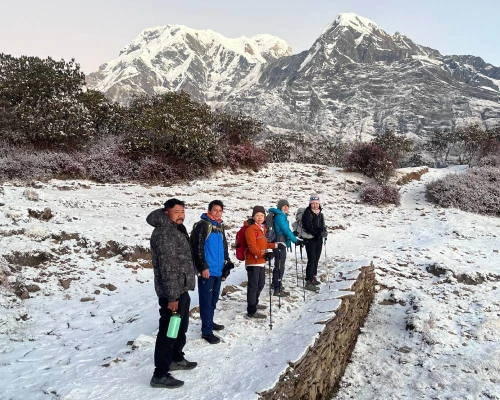 Snow Covered Trail On Mardi Himal Trek Between High Camp And Base Camp