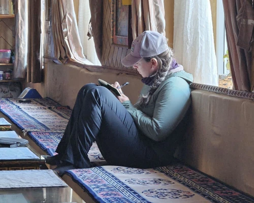 Trekker Relaxing At Teahouse During Ebc Gokyo Trek