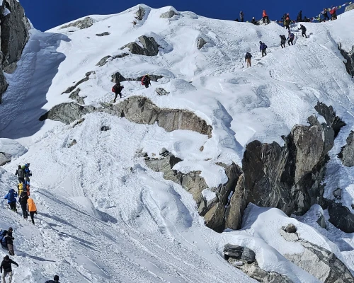 Trekkers Crossing Chola Pass High Himalayas