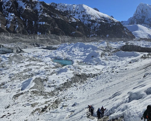 Trekkers Heading To Gokyo Crossing Glacier Trail
