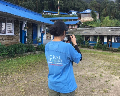 Trekkers Taking Picture Of Teahouses At Forest Camp ,m