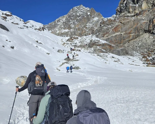 Trekkers Walking To The Summit Of Cho La